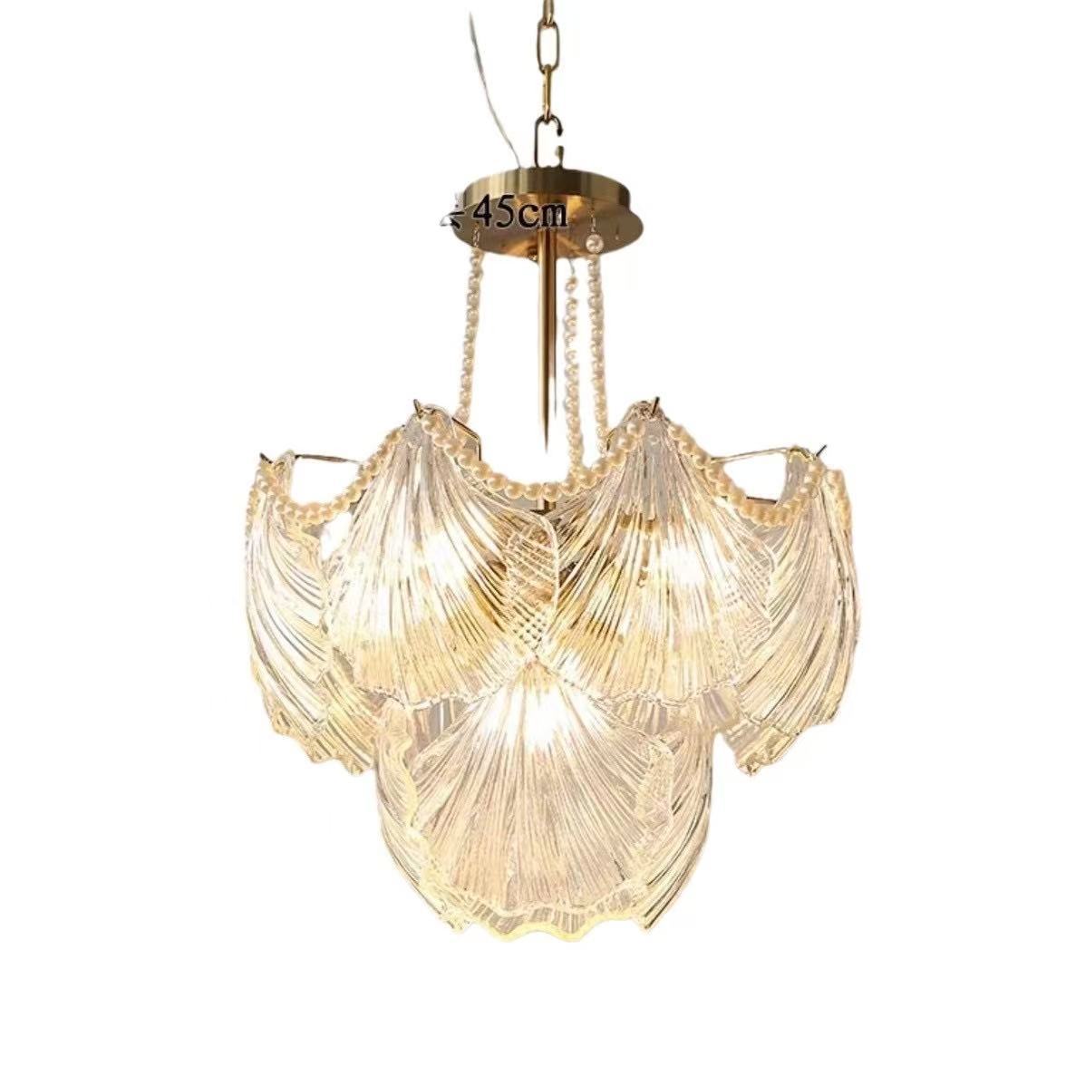 Lustre en verre à étages, motifs coquillages