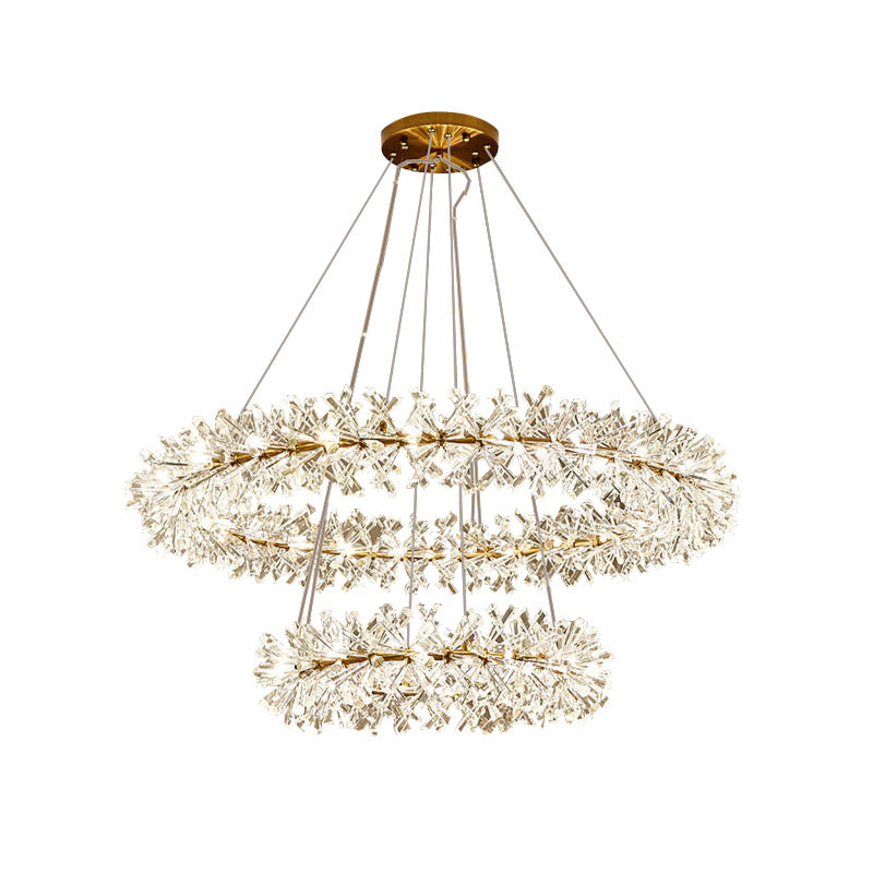 Lustre floral à pétales de cristal et de verre