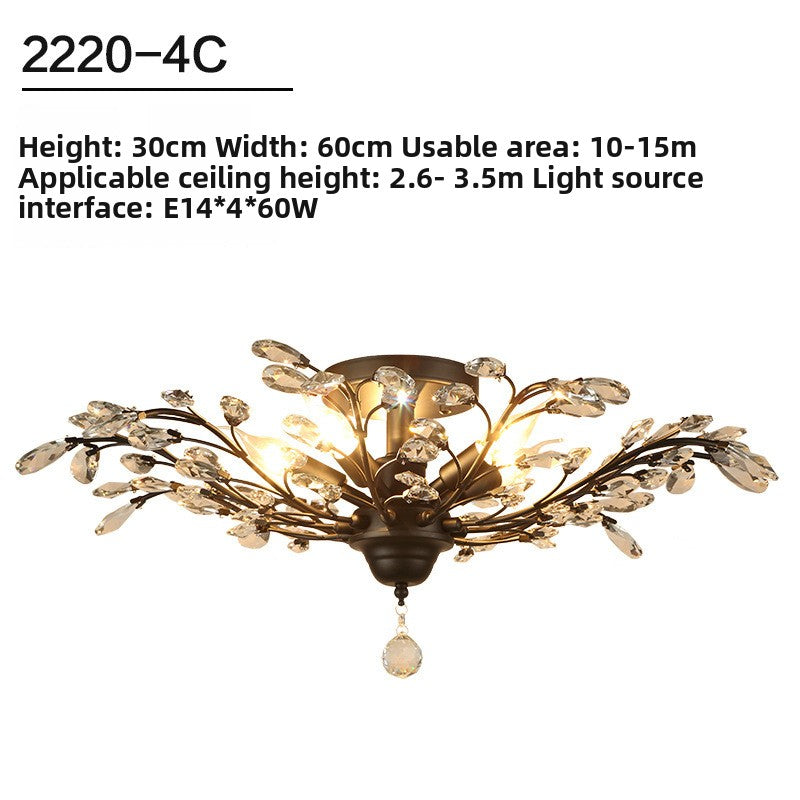 Lustre vintage à branches et cristaux