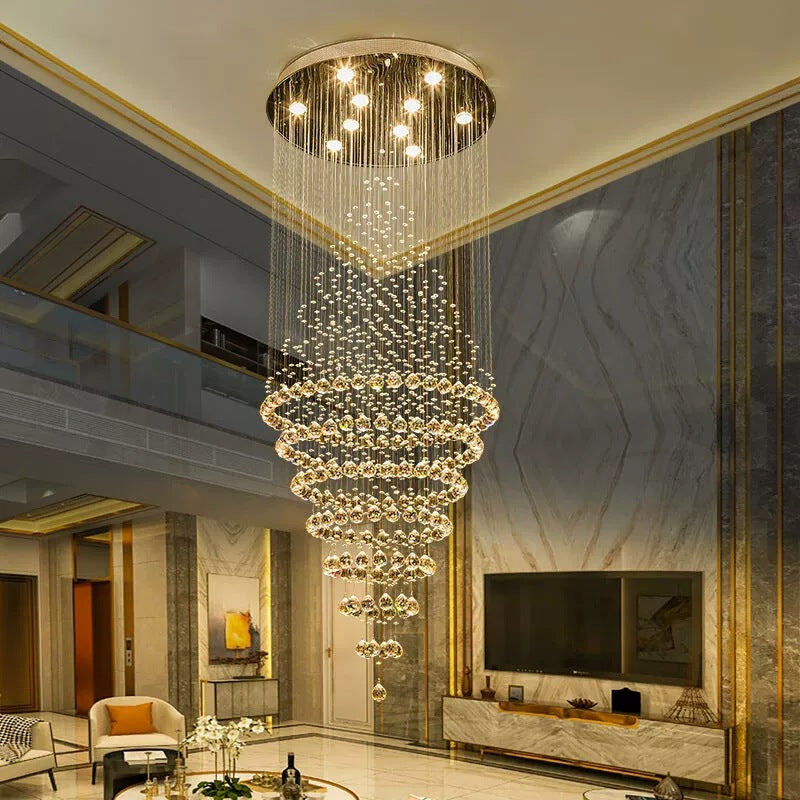 Lustre en cristal grande hauteur, trois teintes