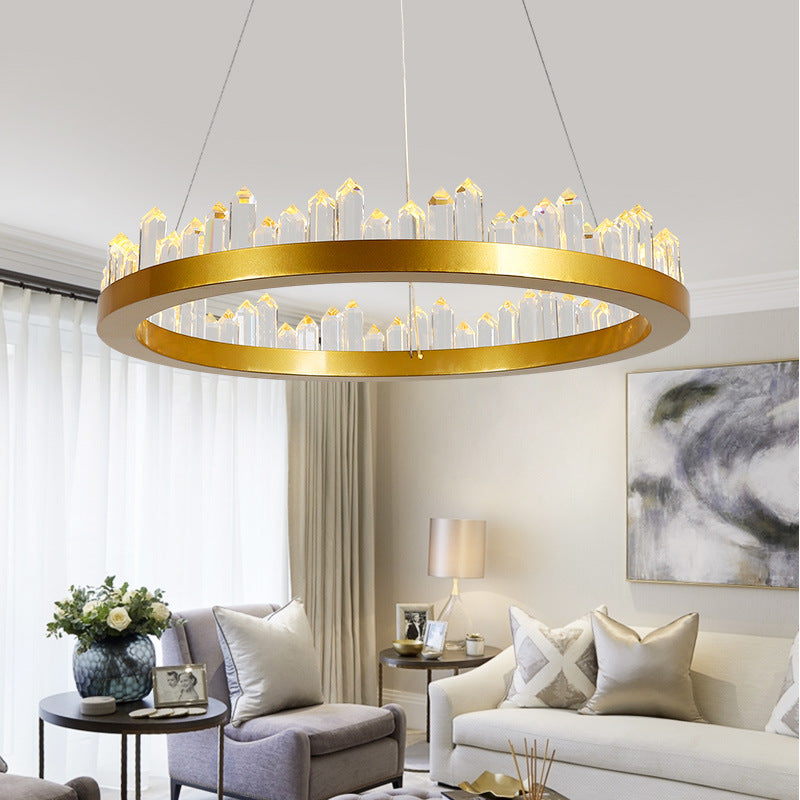 Lustre LED rond en cristal, finition noire ou dorée