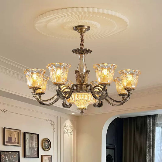 Lustre rétro en cuivre et verre