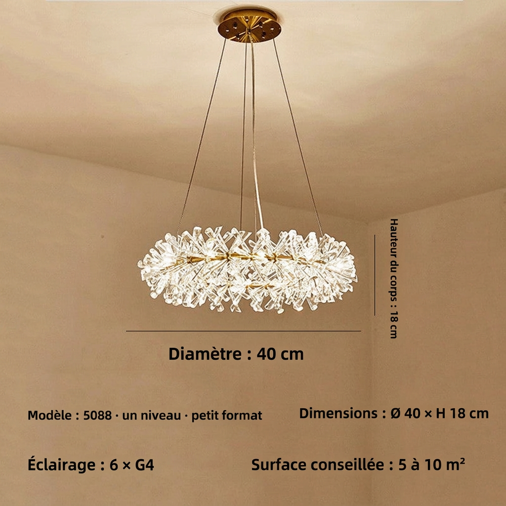 Lustre floral à pétales de cristal et de verre
