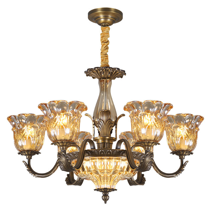 Lustre rétro en cuivre et verre