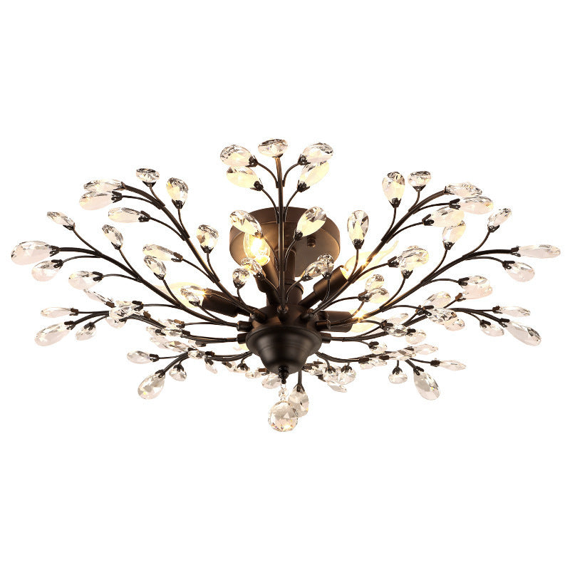 Lustre vintage à branches et cristaux