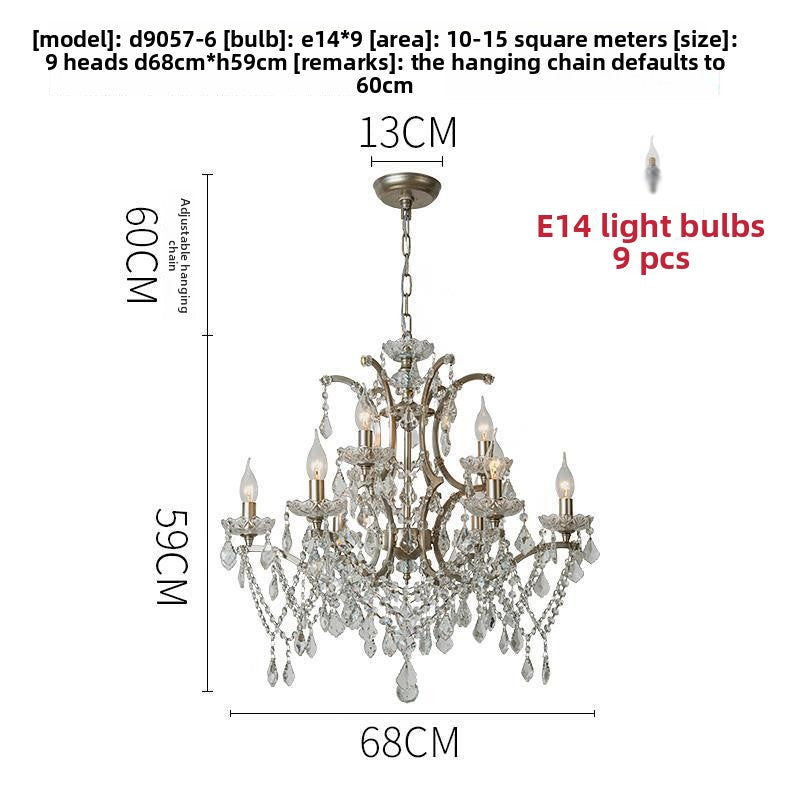 Lustre en cristal à abat-jour en tissu, style rétro