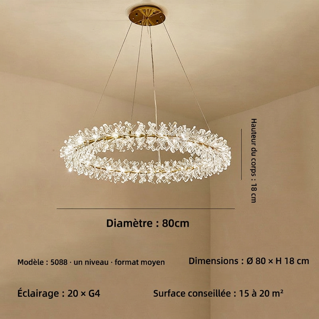 Lustre floral à pétales de cristal et de verre