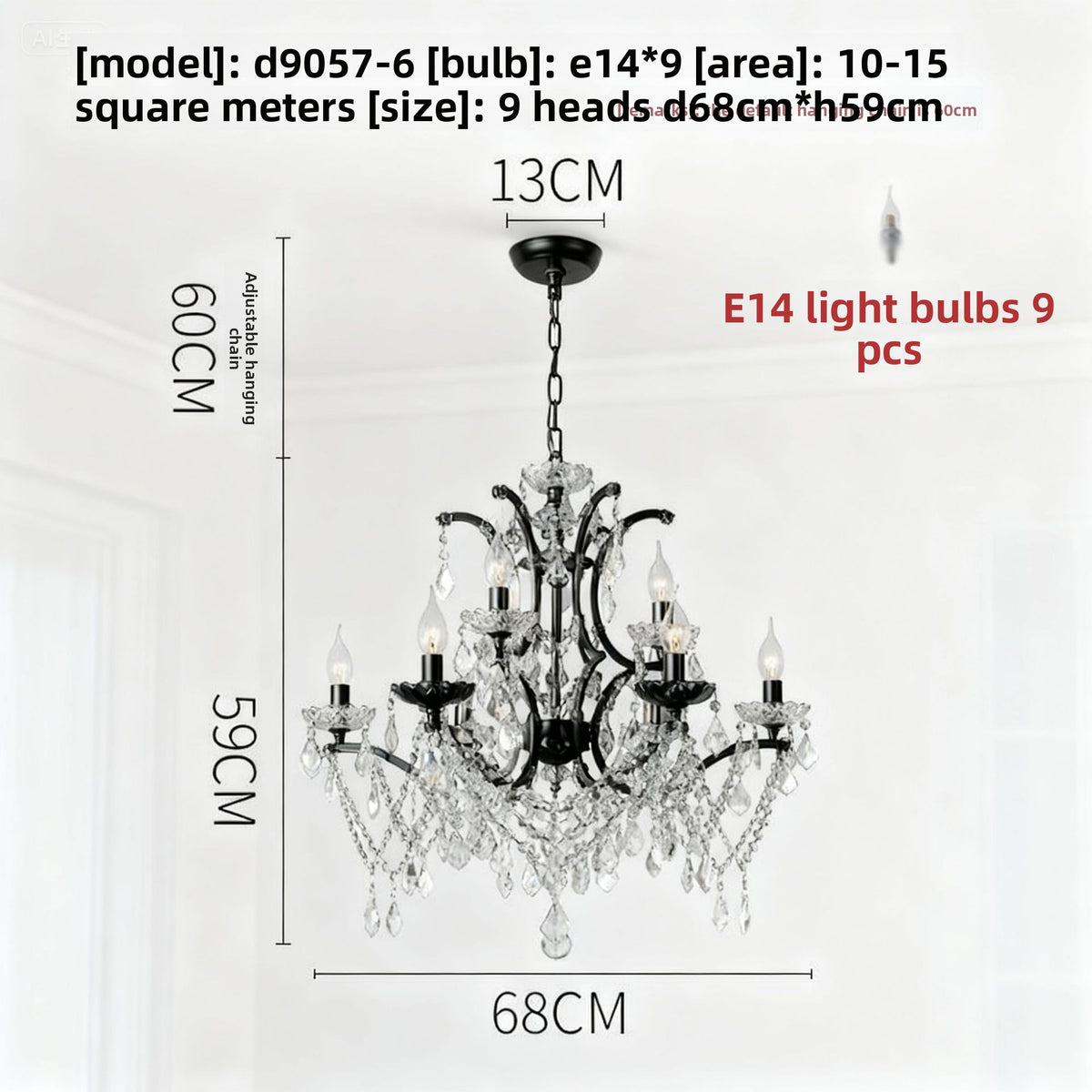 Lustre en cristal à abat-jour en tissu, style rétro