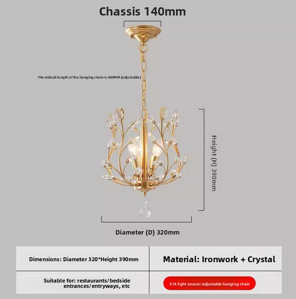 Lustre vintage à branches et cristaux