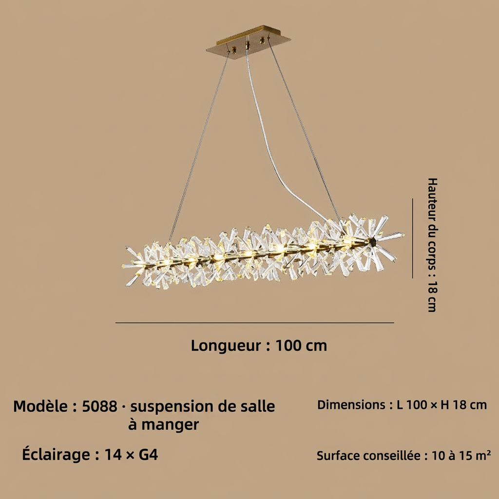 Lustre floral à pétales de cristal et de verre