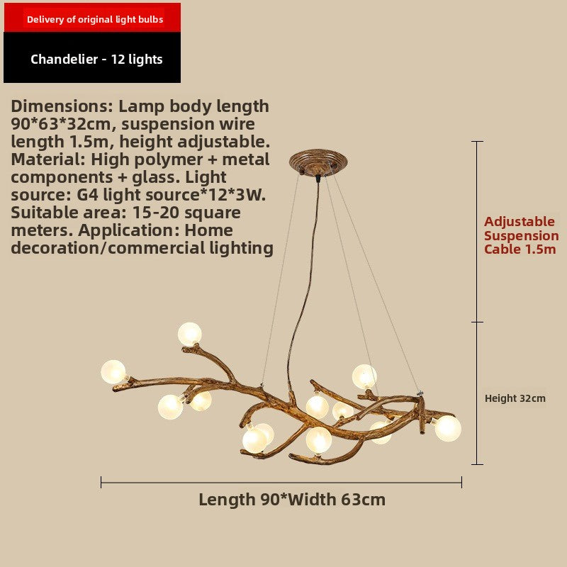 Lustre LED sculptural à branches en résine
