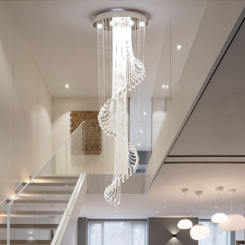 Lustre vertical en cristal et acier inoxydable