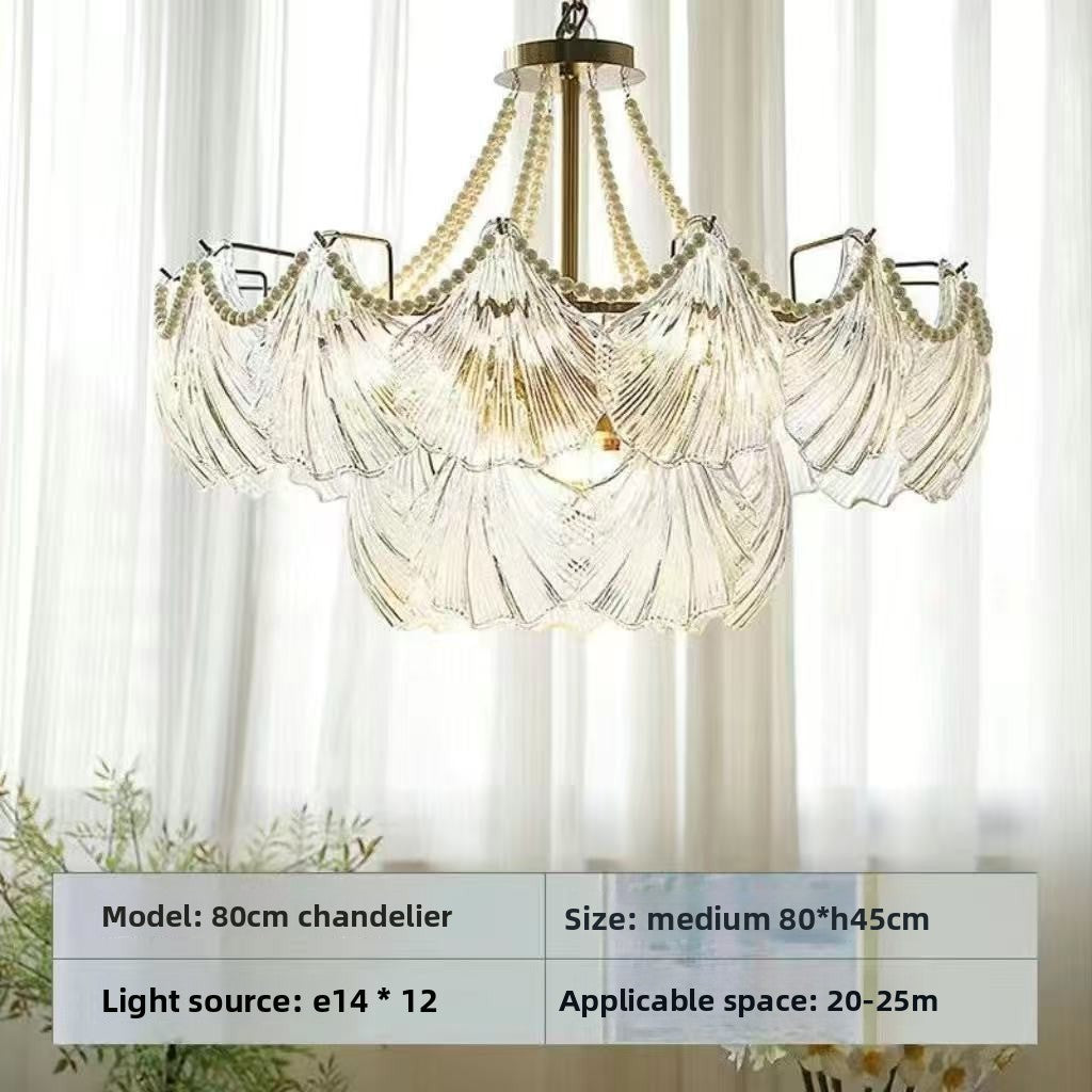 Lustre en verre à étages, motifs coquillages