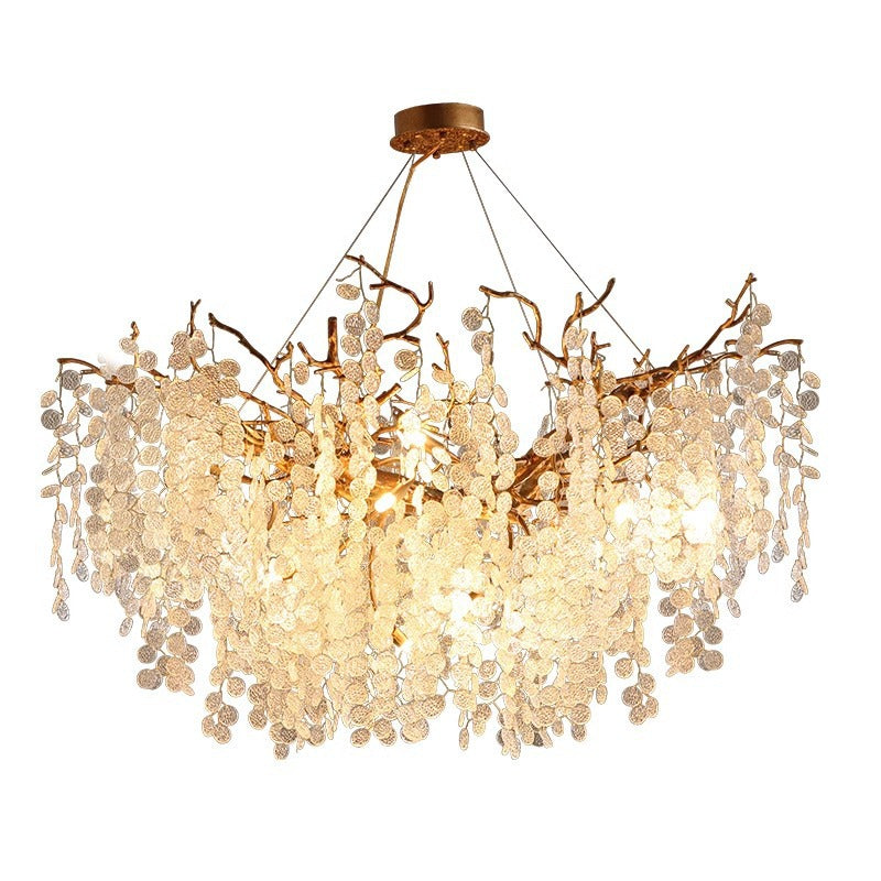 Lustre à branches en cuivre et cristaux