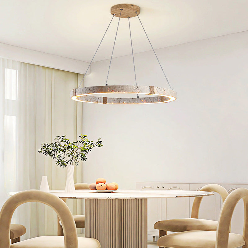 Suspension LED en travertin, inspiration japonaise