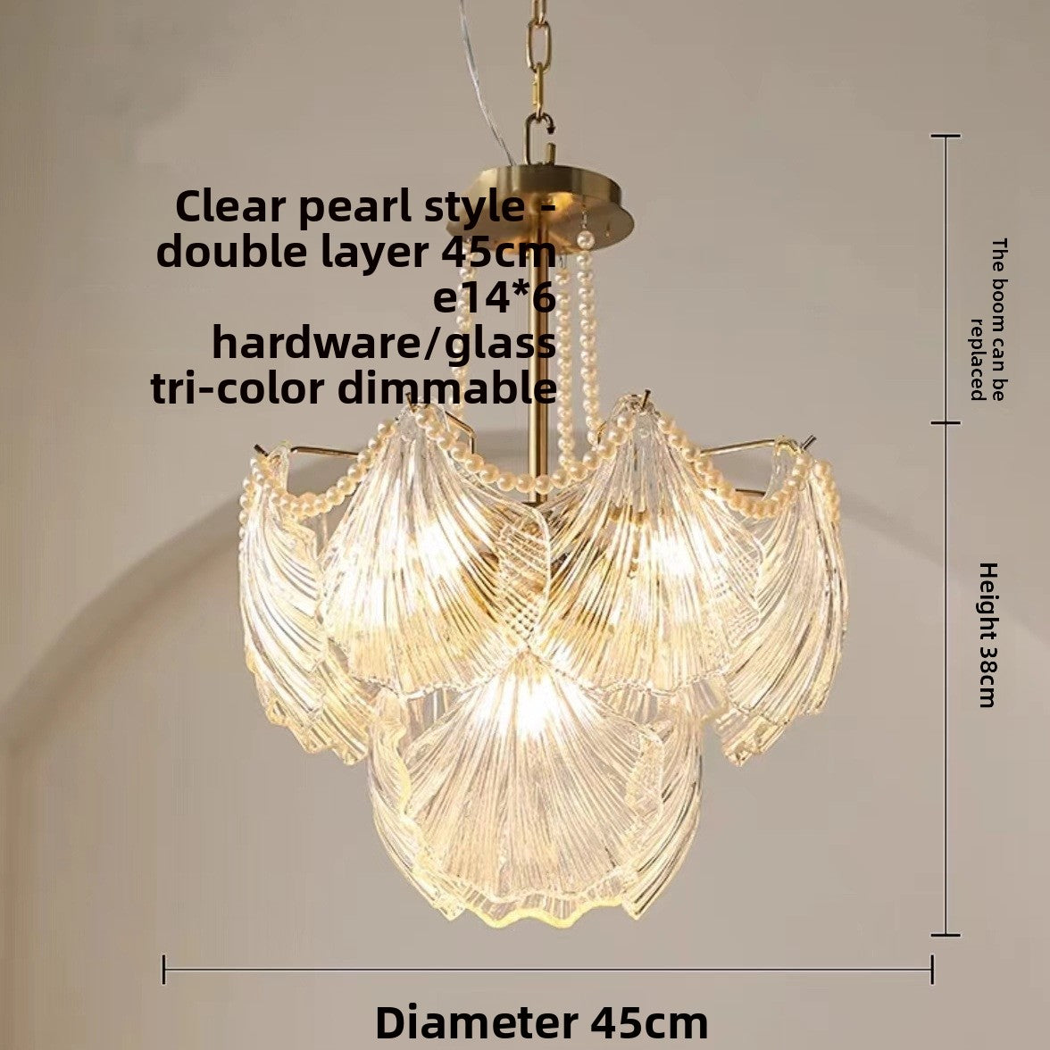Lustre en verre à étages, motifs coquillages