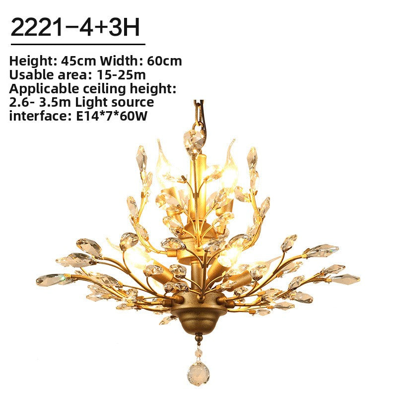 Lustre vintage à branches et cristaux