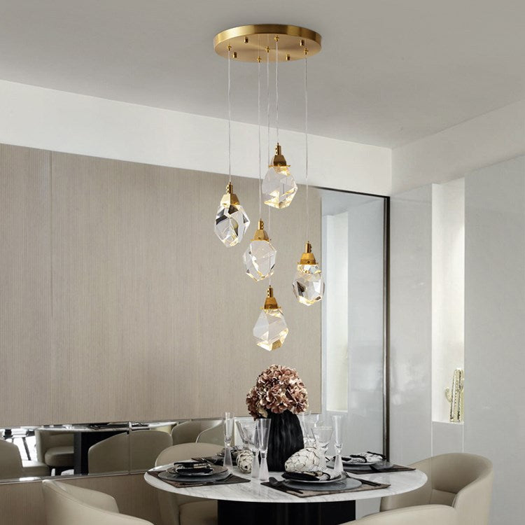 Lustre LED en cuivre et cristal, 7 lumières