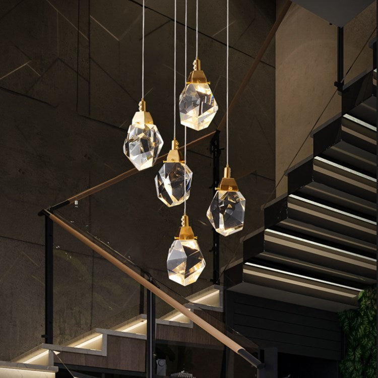 Lustre LED en cuivre et cristal, 7 lumières