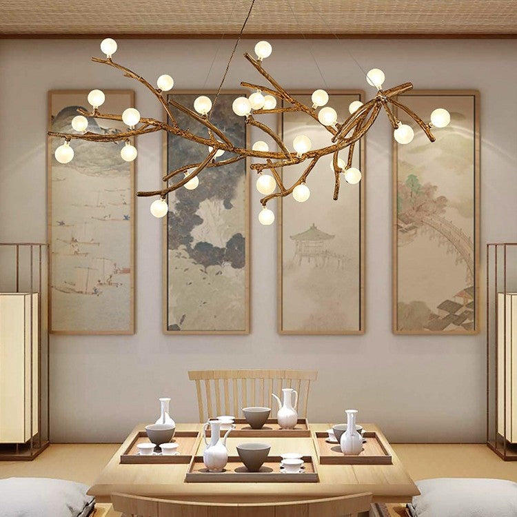 Lustre LED sculptural à branches en résine