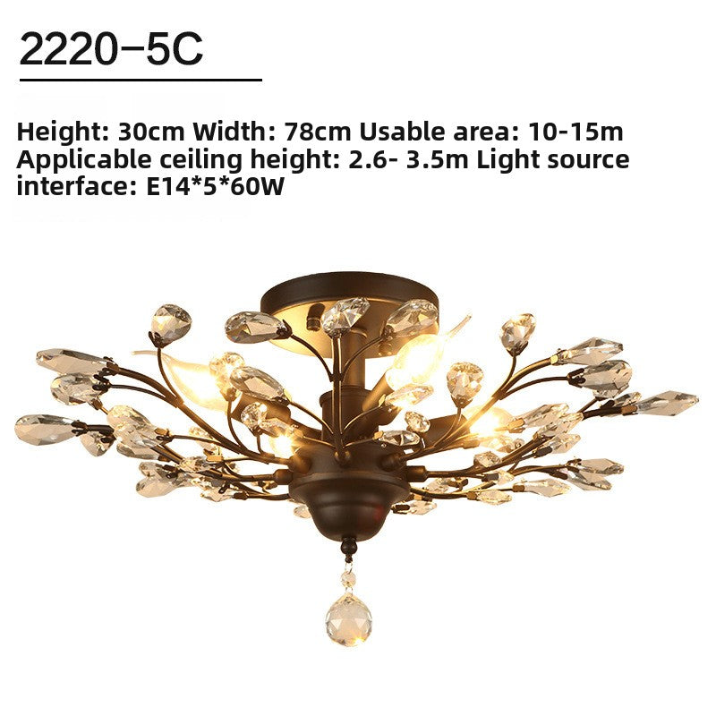 Lustre vintage à branches et cristaux