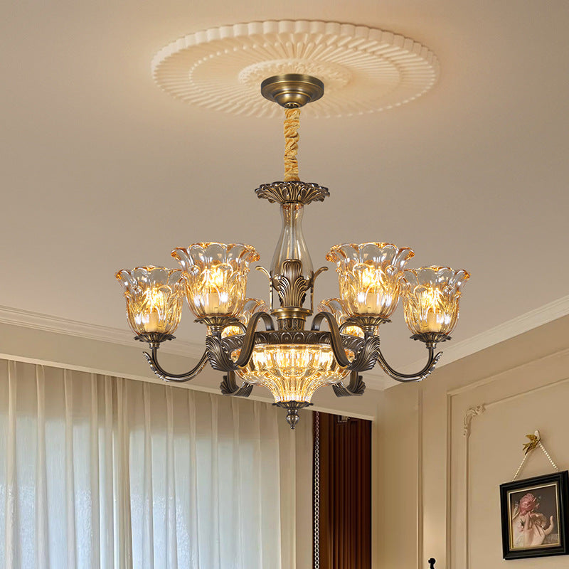 Lustre rétro en cuivre et verre