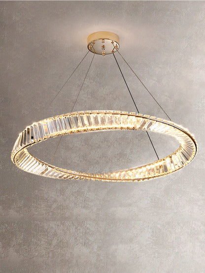 Lustre LED rond en cristal K9, trois teintes