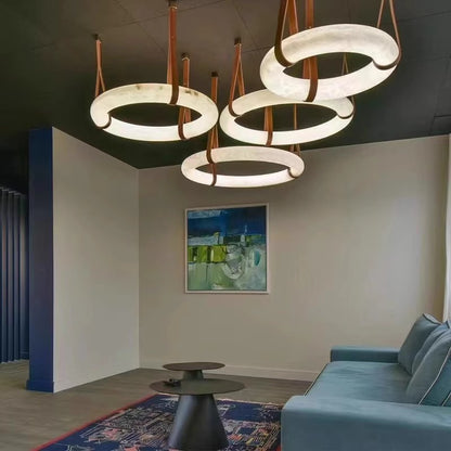 Lustre LED contemporain en composite effet marbre