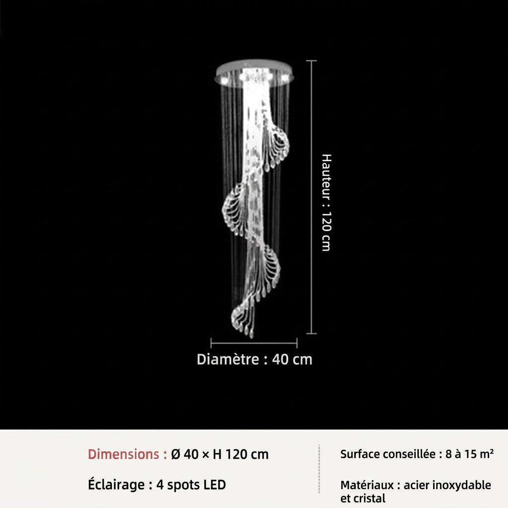 Lustre vertical en cristal et acier inoxydable
