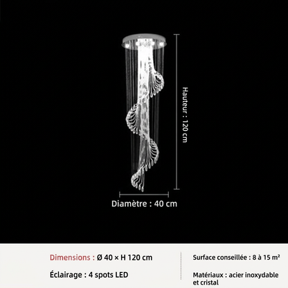 Lustre vertical en cristal et acier inoxydable