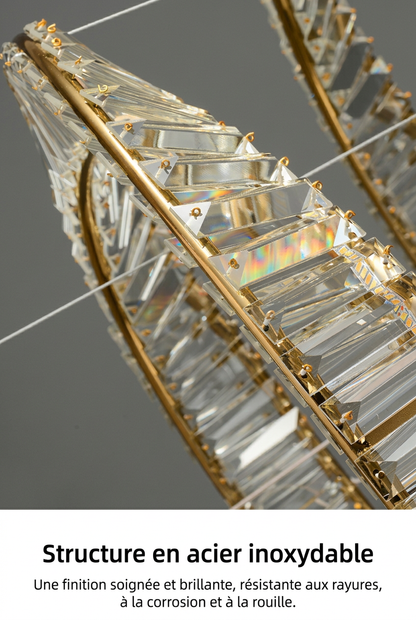 Lustre LED rond en cristal K9, trois teintes