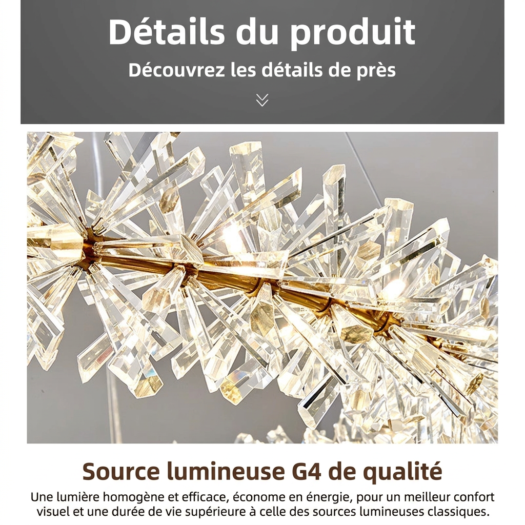 Lustre floral à pétales de cristal et de verre