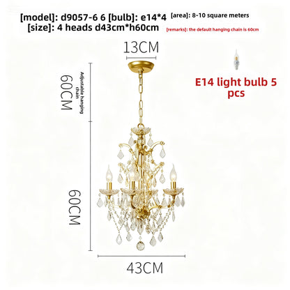 Lustre en cristal à abat-jour en tissu, style rétro
