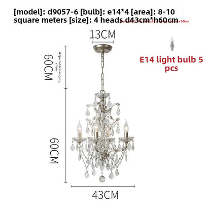 Lustre en cristal à abat-jour en tissu, style rétro