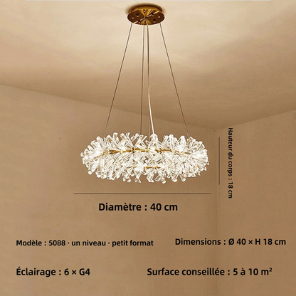 Lustre floral à pétales de cristal et de verre
