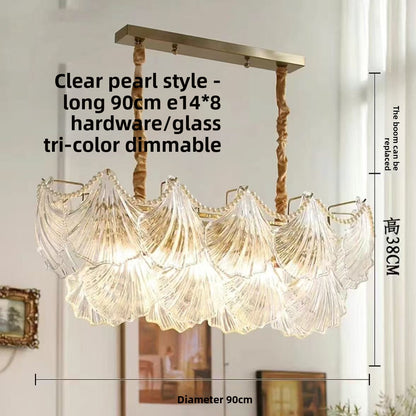 Lustre en verre à étages, motifs coquillages