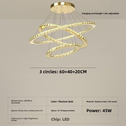 Lustre LED contemporain à cristaux, finition dorée