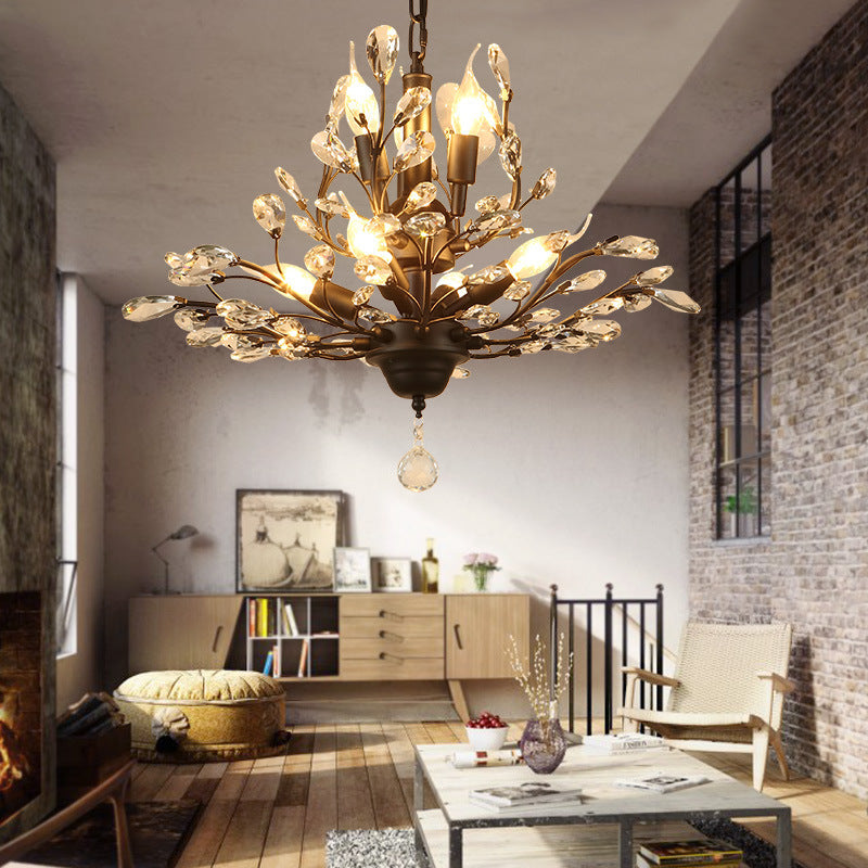 Lustre vintage à branches et cristaux