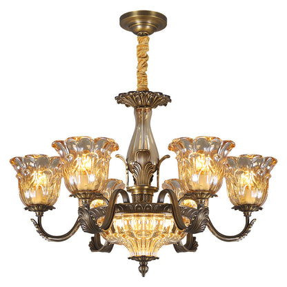 Lustre rétro en cuivre et verre