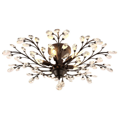 Lustre vintage à branches et cristaux