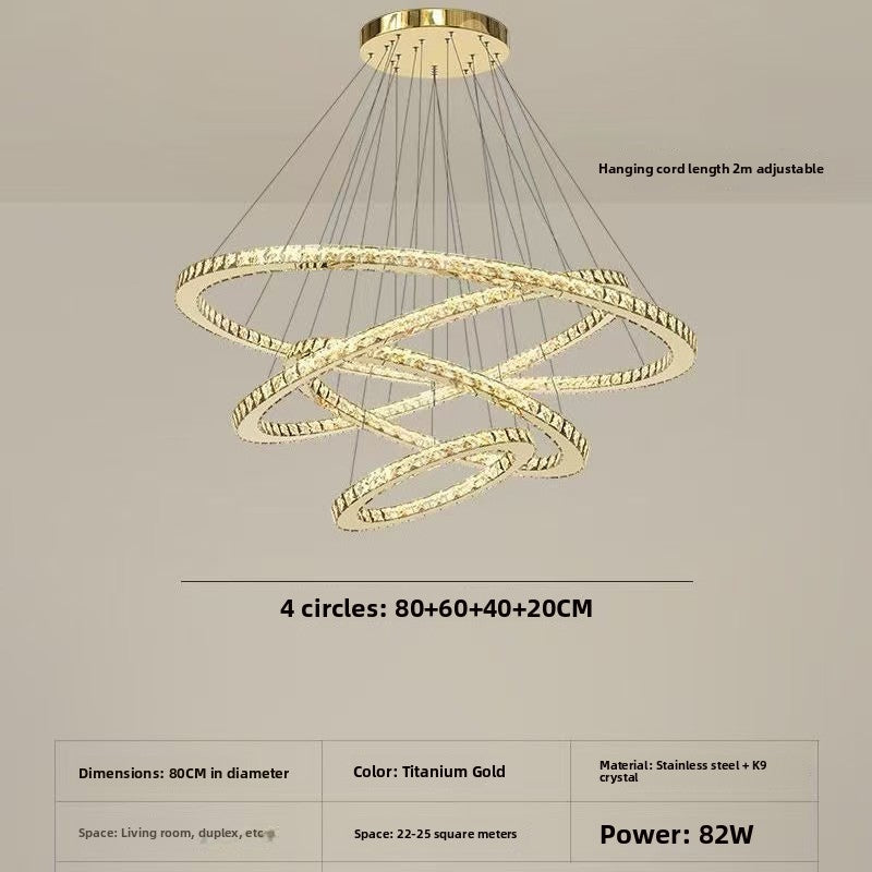 Lustre LED contemporain à cristaux, finition dorée