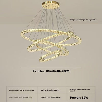 Lustre LED contemporain à cristaux, finition dorée