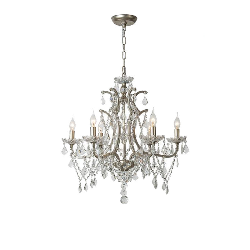 Lustre en cristal à abat-jour en tissu, style rétro