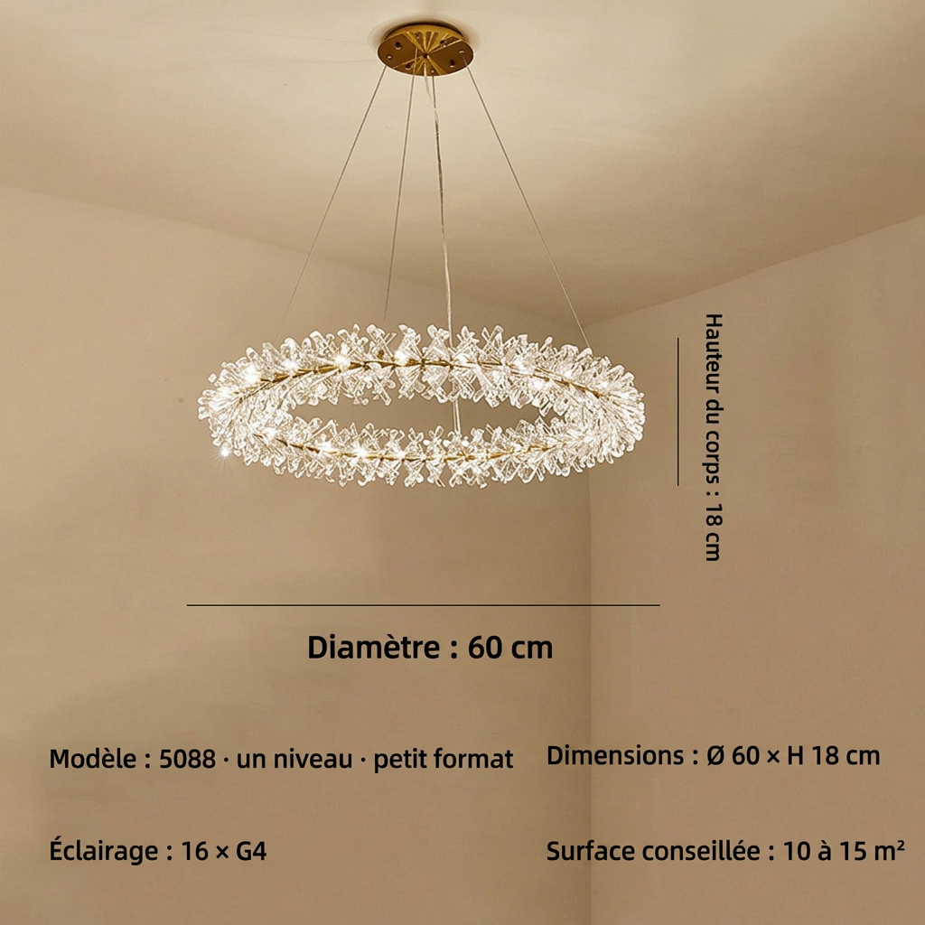 Lustre floral à pétales de cristal et de verre