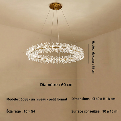 Lustre floral à pétales de cristal et de verre