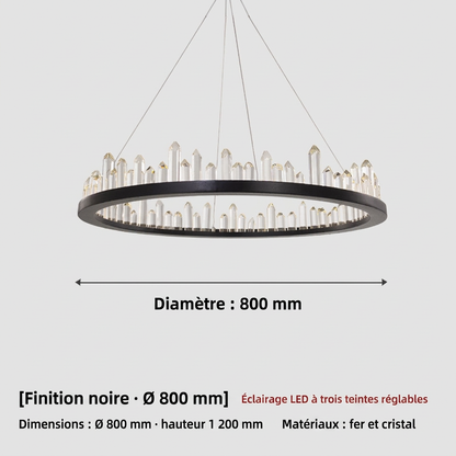 Lustre LED rond en cristal, finition noire ou dorée