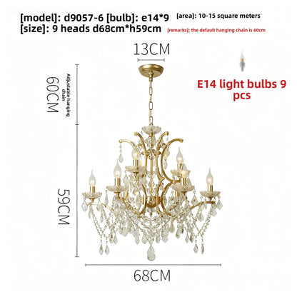 Lustre en cristal à abat-jour en tissu, style rétro