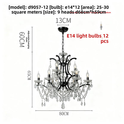 Lustre en cristal à abat-jour en tissu, style rétro