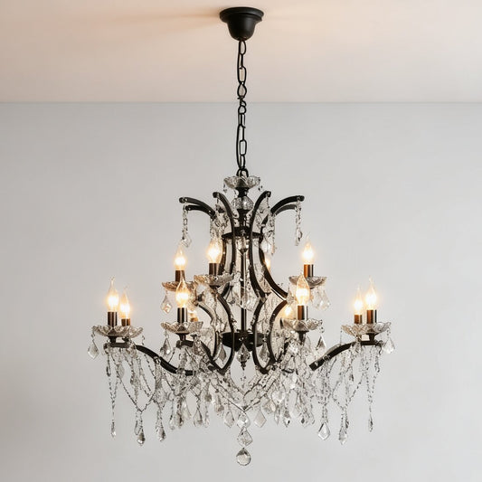 Lustre en cristal à abat-jour en tissu, style rétro