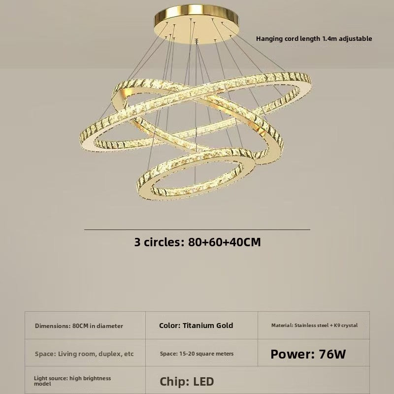 Lustre LED contemporain à cristaux, finition dorée